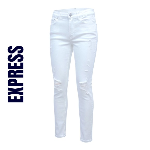 015 Express High Rise White Distressed Skinny Jeans 4R Women’s - Picture 1 of 4